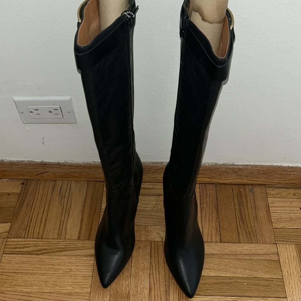 Calvin Klein (NWT) Black Leather Knee High, High Heel Boots - Sz 9